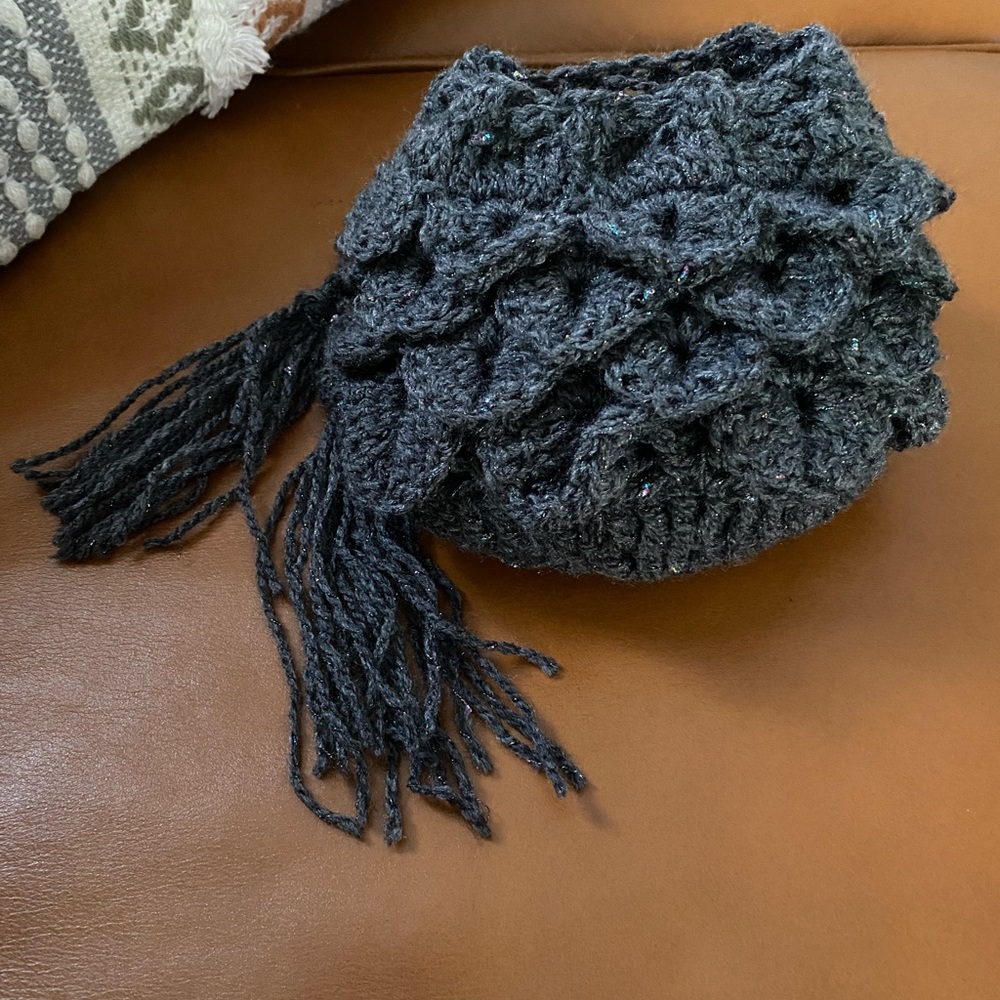 Gray Crocheted Fringe Bag